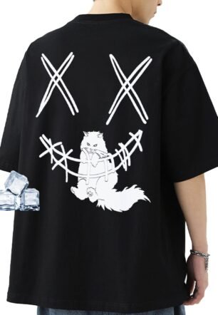 ClownFace Men's T-Shirt, Short Sleeve, Printed T-Shirt, Cute, Cat Pattern, One Point, Summer Clothing, 100% Cotton, Smooth, Loose, Silhouette, Tshirt, Cool, Top, Sweat Absorbent, Stylish
