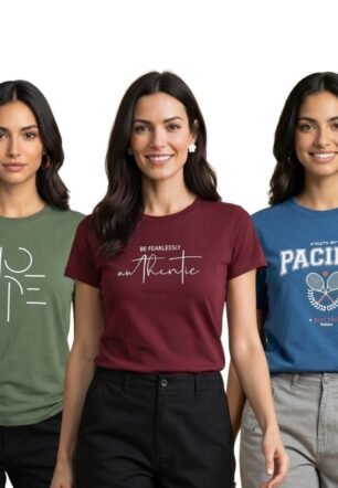 Women's Graphic Printed Regular Fit Cotton T-Shirt | Casual Tees for Women (Pack of 3)(1W-TWTS-C2766-309X2_Olive Green::Wine Red::Marine)
