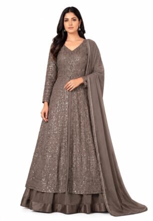 Anarkali Georgette and santoon Straight Suits for Women | Gown for Women 2026 | Gown in Clothing & Accessories Brown