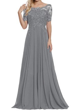 Long Evening Dresses Chiffon A Line Formal Party Gown Mother Wedding Dress Steel Grey US12
