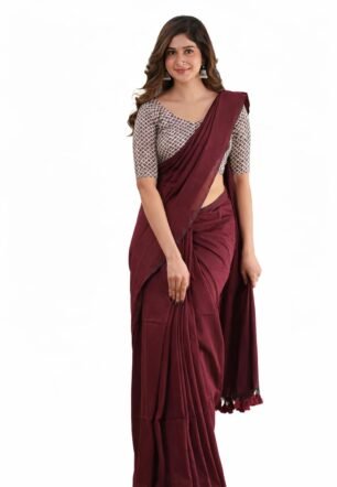 Women’s Soft Cotton Blend Saree | Lightweight Traditional Ethnic Wear (MAROON)