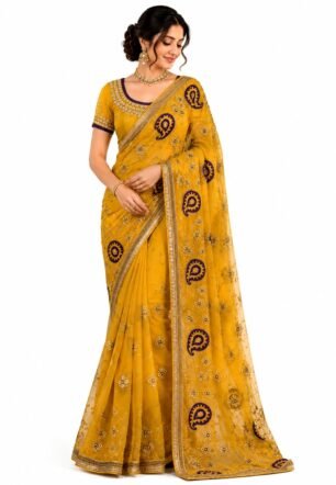 Women's Traditional Pure Georgette Handwork Saree, Size M