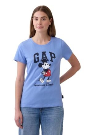 Women Graphic Printed Slim Fit Short Sleeves Round Neck T-Shirt,Medium Blue