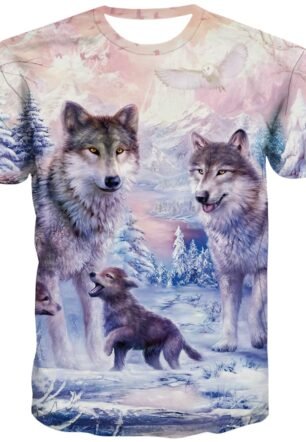 Unisex Wolf Shirts for Men with Moon Animal Tshirts 3D Printed Graphics Tee, Wolf Tshirt
