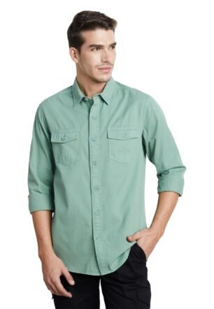 Men's Long Sleeve Casual Washed Cotton Twill Shirt (Regular Fit)_SP-M-S25-CS-106_Lt.Olive