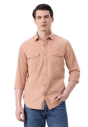 Men's Washed Cotton Twill Casual Shirt - Regular Fit | Pure Cotton (Available in Plus Sizes) (SP-M-S25-CS-106-Dusty Pink)