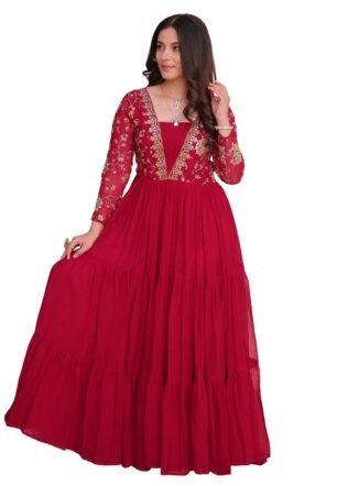 Womens Faux Georgette Sequence Embroidered Ankle Length Anarkali Gown for Women| Festival | Trending | (in, Alpha, Regular, RD_Pink)