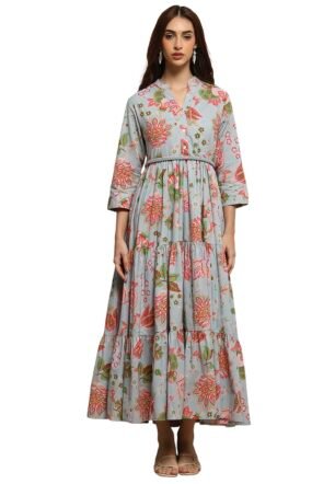 Women Light Blue Cotton Dress_36
