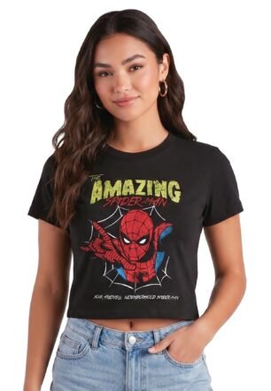 Spider-Man Womens Graphic Tees & Baby Tees, Sizes Run Small, Spider-man Black, X-Large