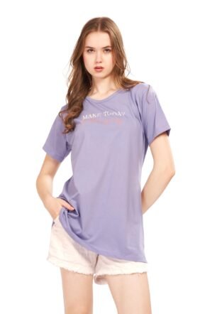 Women's Cotton Long Printed T-Shirt 5432 (in, Alpha, 3XL, Lavender)