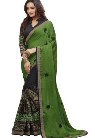 Rupali saree mart smart brand Women's Ruffle Saree Lycra Fabric With Blouse Piece