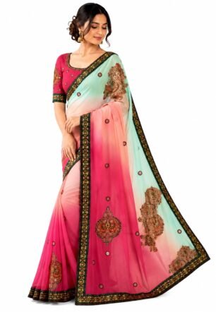 Women's Traditional Pure Georgette Handwork Saree