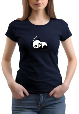 Women's 100% Cotton Printed Regular fit Round Neck T-Shirt - WRN-Panda-NVY