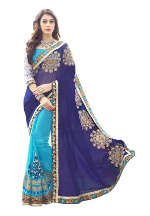 Rupali saree mart smart brand Women's Ruffle Saree Lycra Fabric With Blouse Piece