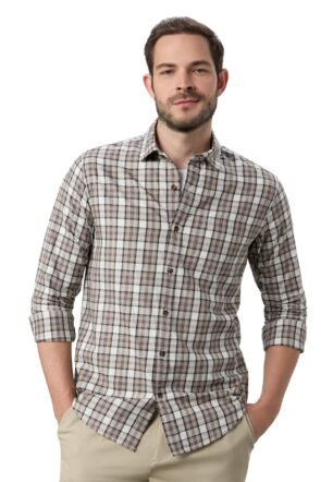 Men's Checkered Casual Shirt - Regular Fit | Full Sleeve | Pure Cotton (Available in Plus Sizes) (SP-M-S25-CS-108-Beige)
