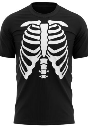 Mens Skeleton Body T Shirt, Skeleton Outfit Fancy Dress for Him, Scary Bones Mens Rib Cage Costume Easy Quick Cheap Dad Gift Idea for Trick Or Treat, Black