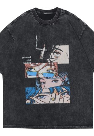 Men Harajuku Streetwear T-Shirt Embryo Made Printed Aesthetic Graphic Tee Shirt, 06 Black
