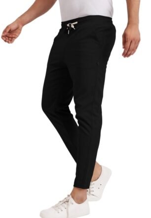 Men's Solid Black Track Pants, Super Combed Stretchable Cotton (in, Alpha, Regular, Standard, Black)