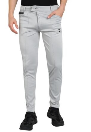 PRAACHIS Men Lycra Stretchable Track Pant with Curved & Zipper Pocket with One Patch Pocket in Back | Regular Fit Lower for Men | Dry Fit Mens Dryfit Track Pant for Casual & Workout – Grey-32
