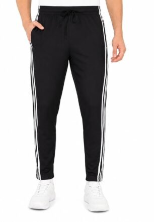 Men's Black Track Pants with White Side Stripes