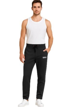 Men's Athletic Jogger Sweatpants, Black, Drawstring Waist with Pockets, Tapered Fit