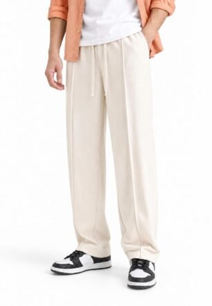 CREVIO Men’s Lycra Cargo Track Pants – Loose Fit Joggers Trousers with Pockets, Stretch Fabric & Elastic Waist | Korean Style Casual Travel, Gym & Lounge Wear for Men (IN, Numeric, 34, Regular, Cream)