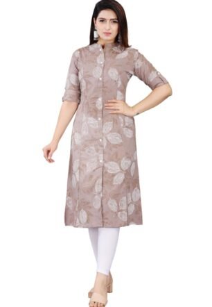Mintmarie Womens Rayon Flax Aline Regular Fit Kurti With Mandarin Collar, Printed Calf Length Elbow Sleeve Tunic For Formal & Casual Wear (Xxxlarge, Light Blue)
