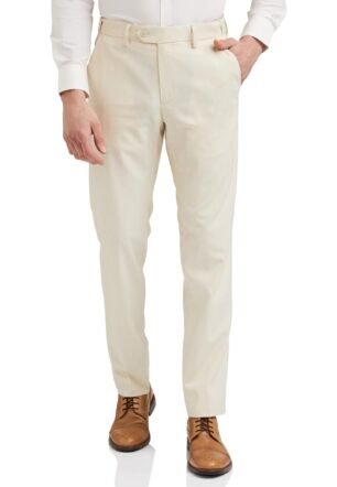 Men's Mid Rise Slim Fit Solid Formal Trouser Off White