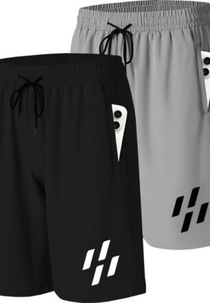 A.A Fashion Zone Men’s Casual Elastic Waist Drawstring Shorts with Side Pockets | Comfortable Summer Sports Lounge Gym Beach Shorts | 2 Pack Combo (in, Alpha, L, Regular, Black & Grey)