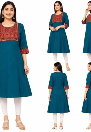 Ethnic Kurti with Traditional Touch Teal Blue