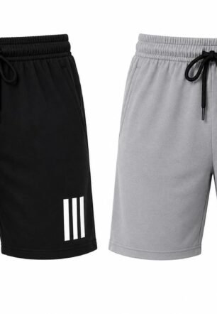 Men's Athletic Shorts with Drawstring, Pack of 2, Black & Grey