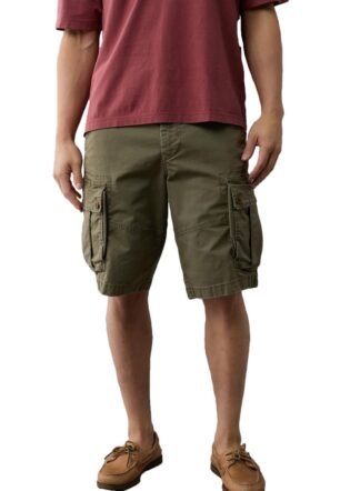 Men Green Flex 12 Inches Lived-in Longer Length Cargo Short