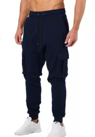Men Low Rise Self Design Cargo Pocket Jogger (Track-1pcs-Navy-L) Blue