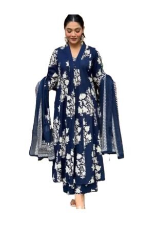 Ladies Cotton Blend Kurti Traditional Top Comfortable Casual for Office College Festivals and Everyday Fashion Navy BlueL
