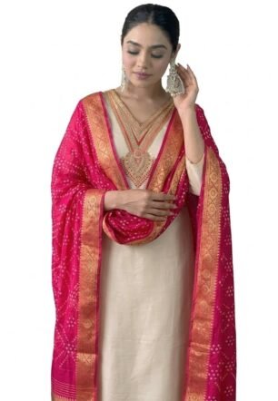 Women Rayon Embroidered Kurta Pant with Badhani Chanderi Dupatta Ethnic Set for Festive & Function Use Cream 5XL