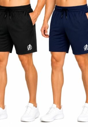 Men's Sports Shorts Combo Pack of 2 | Black & Navy Blue | Quick Dry