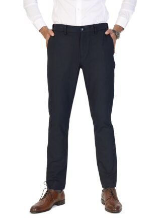 Men Mid Rise Slim Fit PV Stretchable Formal Pants (Navy)