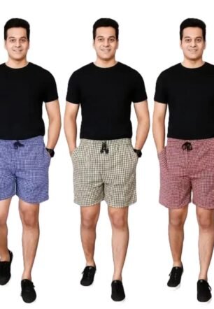 Everyday Comfort Shorts with Stretchable Waistband, Soft Lightweight Fabric Relaxed Fit Bottom for Casual and Active Lifestyle Blue+Yellow+Red XL
