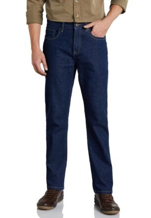 Men's Cotton Stretch Jeans (Regular Fit Mid Rise) (Dark Blue)
