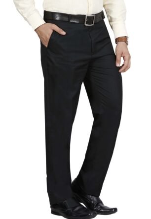 Men's Solid Formal Regular Fit Polyviscose Black Trousers(Black4001-36_Color:Black_Size:36) | Rise Style: Mid Rise