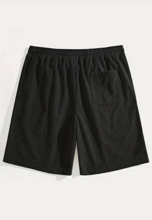 Men’s Textured Casual Shorts – Breathable Waffle Knit Cotton Blend Shorts with Elastic Waist & Drawstring, Lightweight Summer Gym & Lounge Shorts (Black)