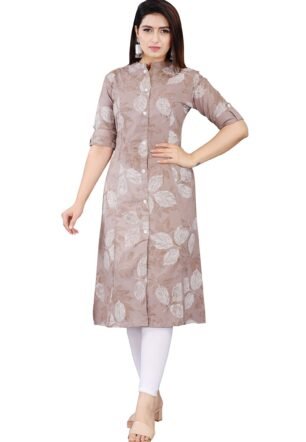 Womens Rayon Flax Aline Regular Fit Kurti With Mandarin Collar, Printed Calf Length Elbow Sleeve Tunic For Formal & Casual Wear (Xxxlarge, Light Blue)