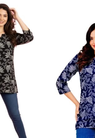 Amazon Exclusive – Women’s 2 Kurtis Combo Pack | Comfortable & Trendy Cotton Kurta Set (in, Alpha, 4XL, Plus, Black Blue)