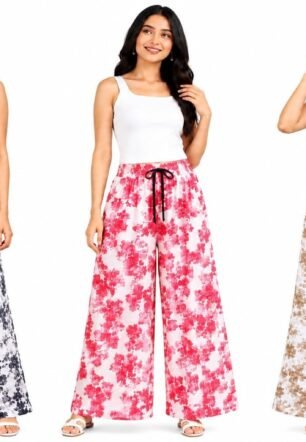 NEITHAL WOMENS PRINT PALAZZO PANTS PACK OF 3 (BLACK, RED, YELLOW)