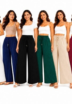 Khajuri Palazzo for Women/Girls Free Size All Day Comfort Palazzo Trouser Pants Full Length Summer wear Travel Flared Stretchable Comfortable (6, White Blue Black Green Beige Maroon)