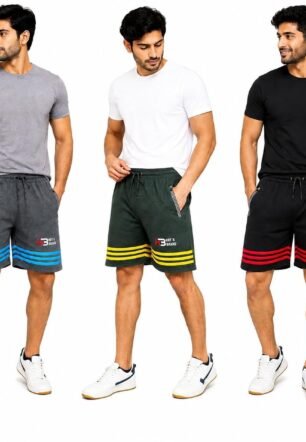 Casual Cotton Blend Shorts with Zipper Pockets (Pack of 3) | Sports Athletic Gym Running Track Shorts, Summer Lounge Bermuda Half Pants with Elastic Waistband & Drawstring for Men & Boys