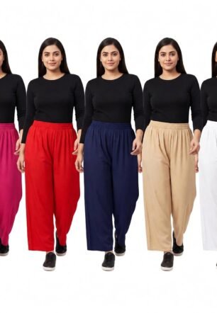 Multi Pack of 5 Combo Stylish Women's and Girls Latest Palazzo Pants Combo Trendy Casual Regular Wear (in, Alpha, S, Regular) Multicolour