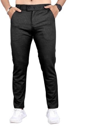 Men's Slim Fit Casual Mid Rise Trousers, Black, Cotton Blend, Side Pockets (in, Numeric, Regular, Black)